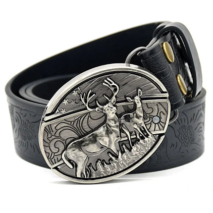 Stylish Embossed Cowboy Waist Belt with Adjustable Buckle