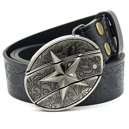 Stylish Embossed Cowboy Waist Belt with Adjustable Buckle