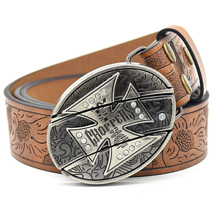 Stylish Embossed Cowboy Waist Belt with Adjustable Buckle