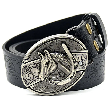 Stylish Embossed Cowboy Waist Belt with Adjustable Buckle