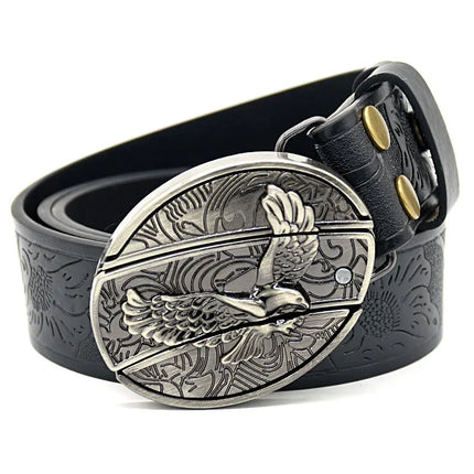 Stylish Embossed Cowboy Waist Belt with Adjustable Buckle