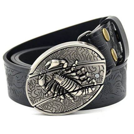Stylish Embossed Cowboy Waist Belt with Adjustable Buckle