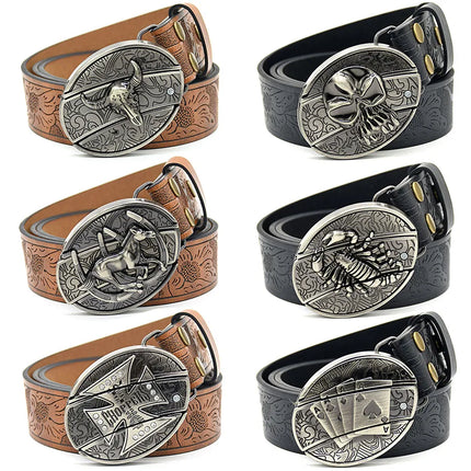 Stylish Embossed Cowboy Waist Belt with Adjustable Buckle