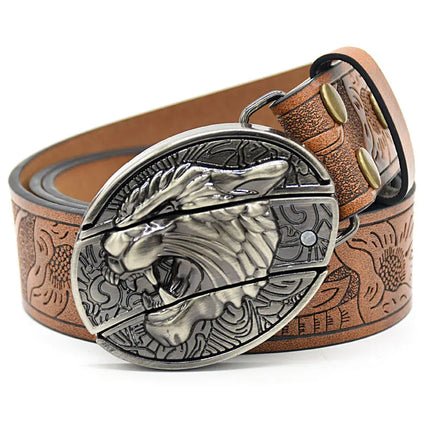 Stylish Embossed Cowboy Waist Belt with Adjustable Buckle