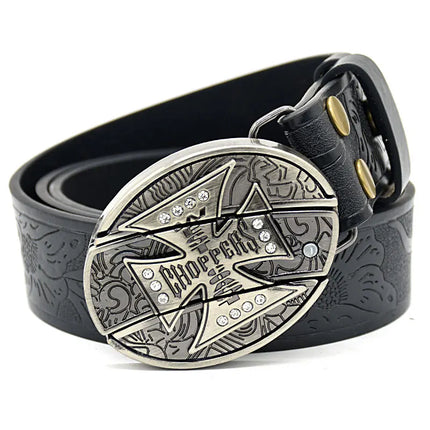 Stylish Embossed Cowboy Waist Belt with Adjustable Buckle