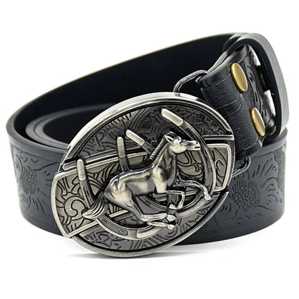 Stylish Embossed Cowboy Waist Belt with Adjustable Buckle