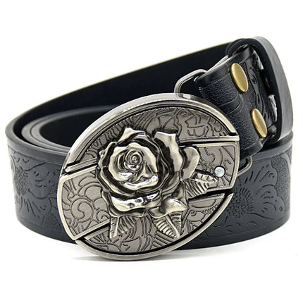 Stylish Embossed Cowboy Waist Belt with Adjustable Buckle
