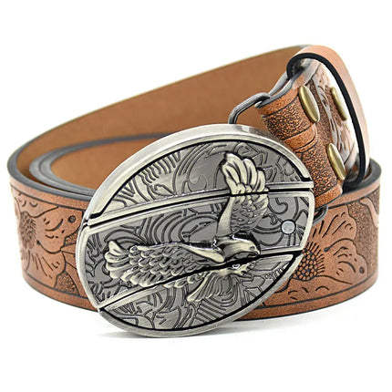 Stylish Embossed Cowboy Waist Belt with Adjustable Buckle