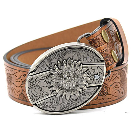 Stylish Embossed Cowboy Waist Belt with Adjustable Buckle