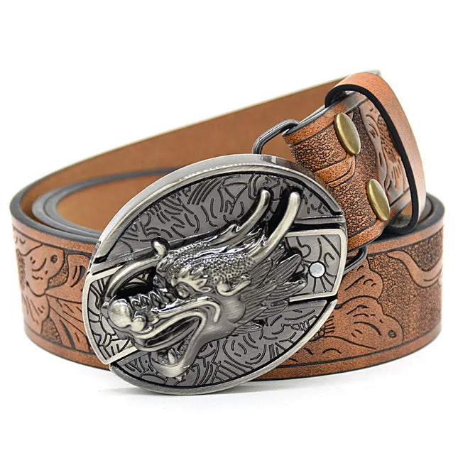 Stylish Embossed Cowboy Waist Belt with Adjustable Buckle