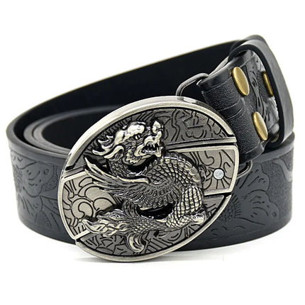 Stylish Embossed Cowboy Waist Belt with Adjustable Buckle