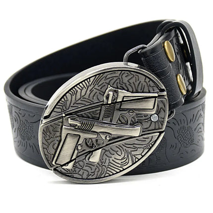 Stylish Embossed Cowboy Waist Belt with Adjustable Buckle