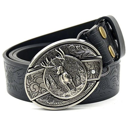 Stylish Embossed Cowboy Waist Belt with Adjustable Buckle