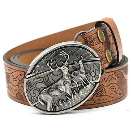 Stylish Embossed Cowboy Waist Belt with Adjustable Buckle