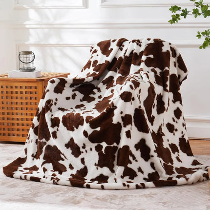 Cozy Cow Print Fuzzy Throw Blanket for Chair, Sofa, and Bed