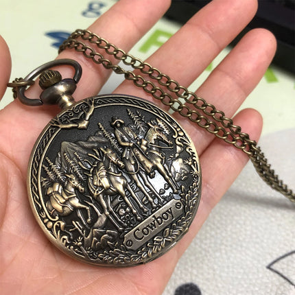 Vintage 3D Embossed Western Cowboy Steampunk Quartz Pocket Watch