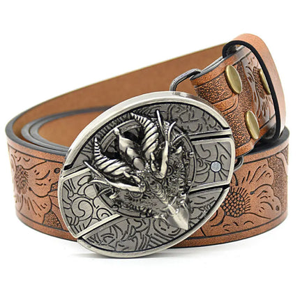 Stylish Embossed Cowboy Waist Belt with Adjustable Buckle