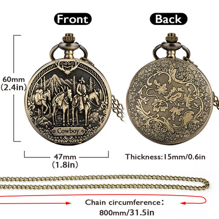 Vintage 3D Embossed Western Cowboy Steampunk Quartz Pocket Watch