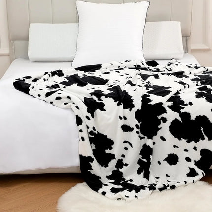 Cozy Cow Print Fuzzy Throw Blanket for Chair, Sofa, and Bed