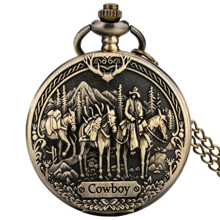 Vintage 3D Embossed Western Cowboy Steampunk Quartz Pocket Watch