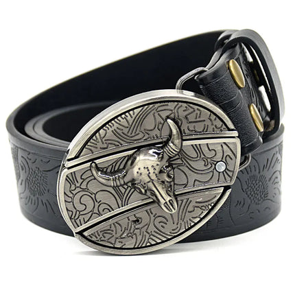 Stylish Embossed Cowboy Waist Belt with Adjustable Buckle