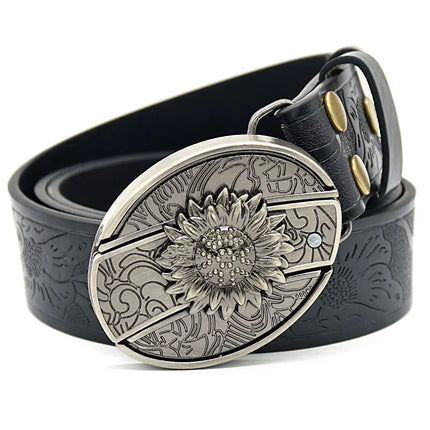 Stylish Embossed Cowboy Waist Belt with Adjustable Buckle