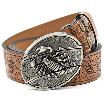Stylish Embossed Cowboy Waist Belt with Adjustable Buckle