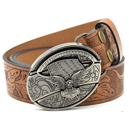 Stylish Embossed Cowboy Waist Belt with Adjustable Buckle