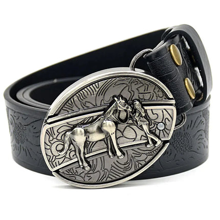 Stylish Embossed Cowboy Waist Belt with Adjustable Buckle