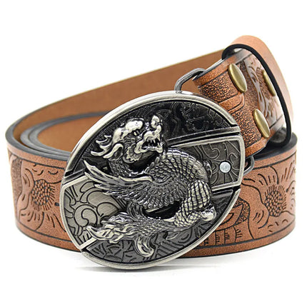 Stylish Embossed Cowboy Waist Belt with Adjustable Buckle