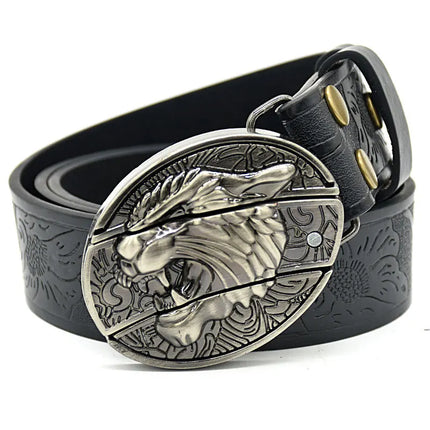Stylish Embossed Cowboy Waist Belt with Adjustable Buckle