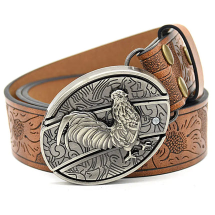 Stylish Embossed Cowboy Waist Belt with Adjustable Buckle