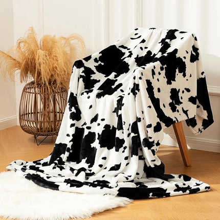 Cozy Cow Print Fuzzy Throw Blanket for Chair, Sofa, and Bed