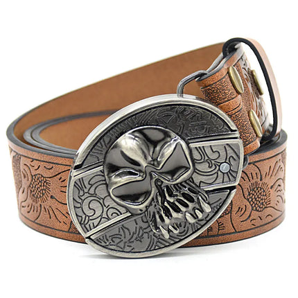 Stylish Embossed Cowboy Waist Belt with Adjustable Buckle