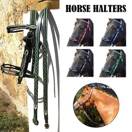 Ergonomic PU Leather Horse Halter & Lead Rope Set
