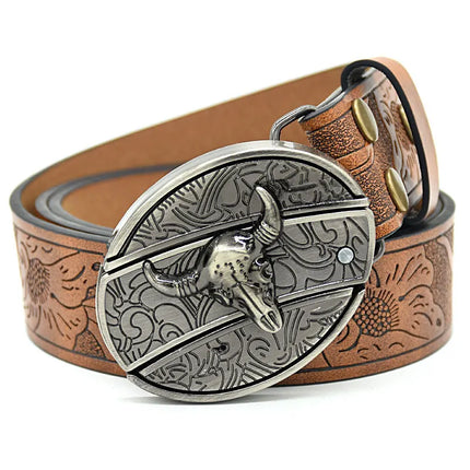 Stylish Embossed Cowboy Waist Belt with Adjustable Buckle