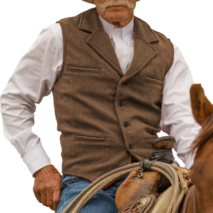 Vintage Red Tweed Wool Vest for Men