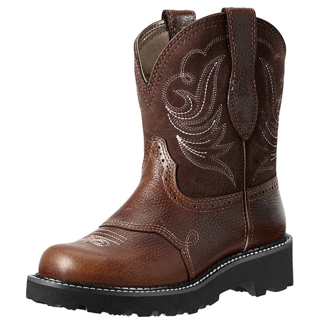 Unisex Embroidered Western PU Leather Boots