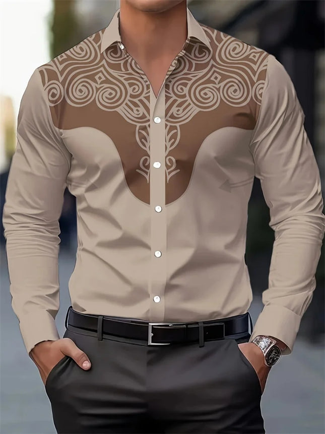 3D Vintage Print Cowboy Style Men's Shirt