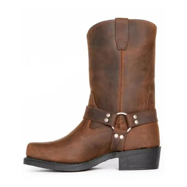 PU Leather Mid-Calf Western Booties