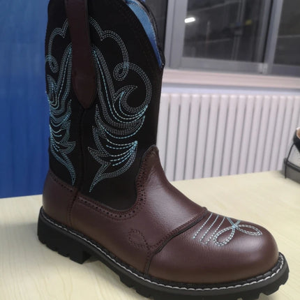 Unisex Embroidered Western PU Leather Boots