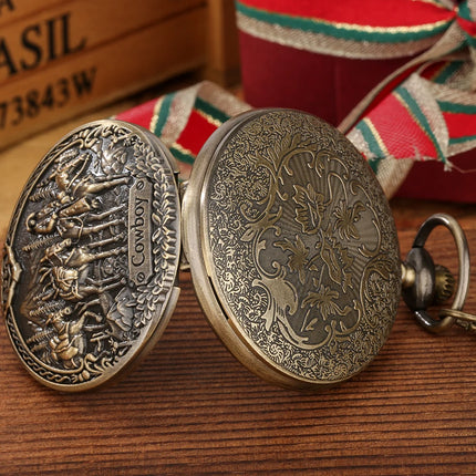 Vintage 3D Embossed Western Cowboy Steampunk Quartz Pocket Watch