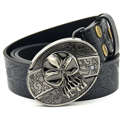 Stylish Embossed Cowboy Waist Belt with Adjustable Buckle