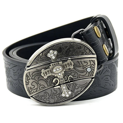 Stylish Embossed Cowboy Waist Belt with Adjustable Buckle