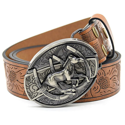 Stylish Embossed Cowboy Waist Belt with Adjustable Buckle