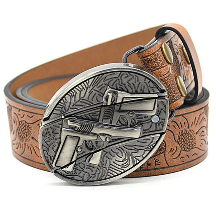Stylish Embossed Cowboy Waist Belt with Adjustable Buckle