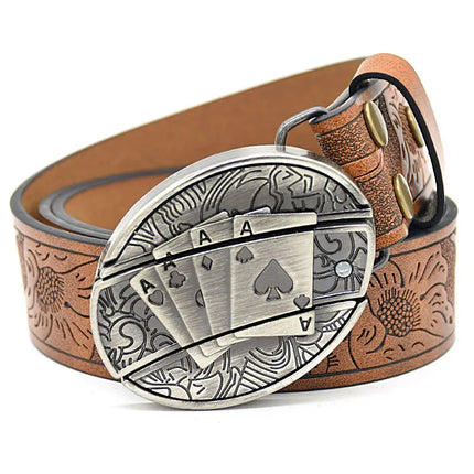 Stylish Embossed Cowboy Waist Belt with Adjustable Buckle