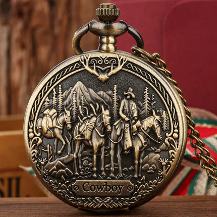 Vintage 3D Embossed Western Cowboy Steampunk Quartz Pocket Watch