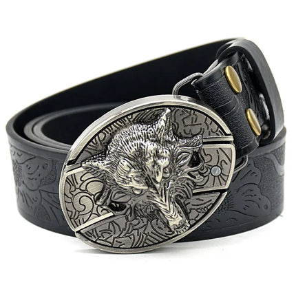 Stylish Embossed Cowboy Waist Belt with Adjustable Buckle