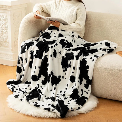 Cozy Cow Print Fuzzy Throw Blanket for Chair, Sofa, and Bed